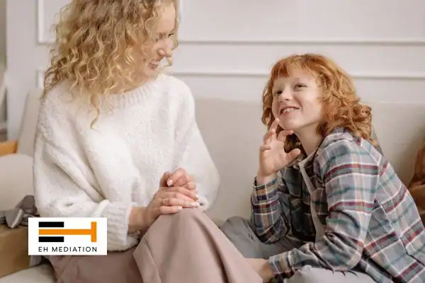 Happy mother and child after sorting child arrangements mediation Camden