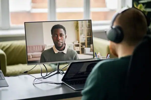 Man attending online mediation Camden MIAMS session
